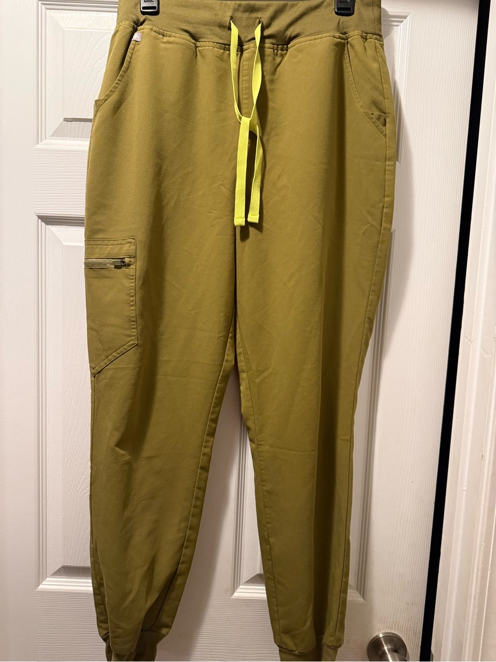 Figs Olive Joggers with Neon Yellow Drawstring
